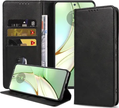 Produktbild von Smartphonica Handytasche passend für Motorola Edge 40 Kunstleder mit Magnetverschluss und Kartenfächern Bookcase mit Klappe - Schwarz