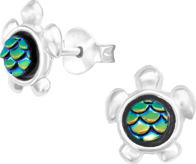 Produktbild von Schildkröten Ohrringe Ohrstecker 925 Sterling Silber mit Fischschuppen