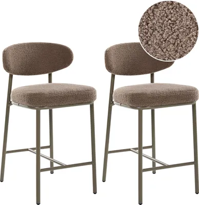 Zdjęcie produktu dla BELIANI Zestaw 2 krzeseł barowych beżowoszary boucle metalowe nogi bez podłokietników styl retro
