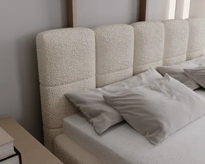 Obrázek produktu pro Čalouněná postel 180x200 Kastilo – manželská postel, ložnice – úložný prostor, čelo postele, bouclé krémová