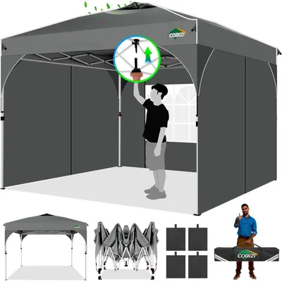 Produktbild von Faltpavillon 3x3m Wasserdicht Stabil Winterfest mit 3 Seitenteilen Grau Pop Up Partyzelt Gartenpavillon