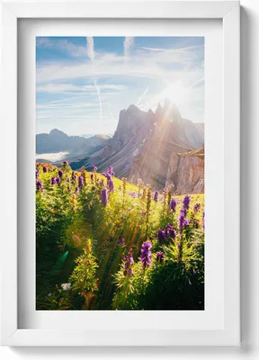 Produktbild von Dolomitenlandschaft– Wandbild mit Rahmen – Gerahmtes Bild  – Wanddekoration – 20x30 cm – Weiß