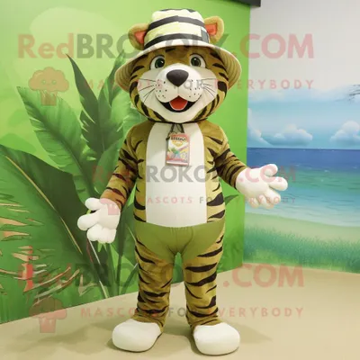 Produktbild von Maskottchen REDBROKOLY Kostümfigur Oliver Tiger bekleidet mit Badebekleidung und Hutnadeln