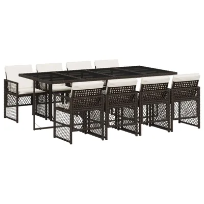Produktbild von 9-tlg. Garten-Essgruppe mit Kissen Braun Poly Rattan
