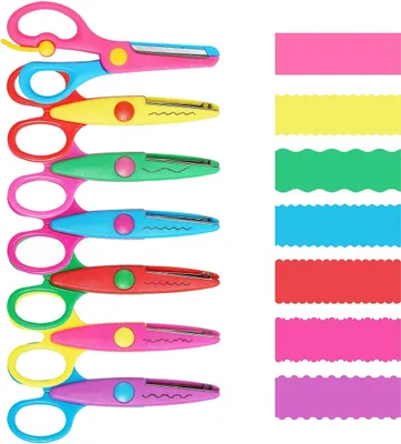 Produktbild von 7 Stück Kinderschere，Bastelschere Kinder Sicherheit Schere, Kinderschere Vorschule Training Kinder gezackte Schere, Zick-Zack-Schere，Papierschere Kinder DIY Handwerk Scrapbooking.