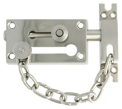 Produktbild von Amig Sicherheitsriegel, Zamak, robust, robust, Stahlkette, 210 mm, einfache Installation, mattverchromtes Finish, 80 x 45 mm