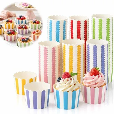 Zdjęcie produktu dla Formy do muffinek, 180 sztuk - papier w paski - do pieczenia - idealne na imprezy - Luxento