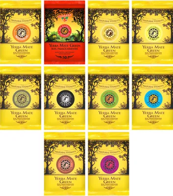 Produktbild von MATE GREEN yerba mate tee set 10x50g - Verschiedene Sorten der brasilianischen Yerba Mate mit Kräutern, Blüten und Früchten - ohne künstliche Zutaten
