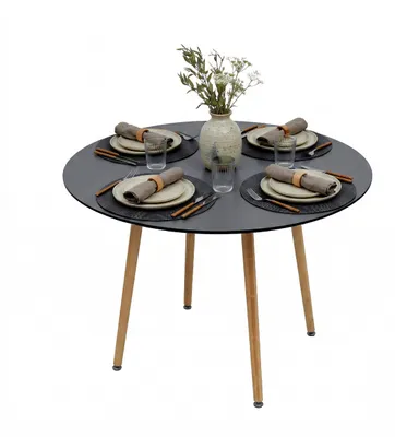 Produktbild von Relaxdays Esstisch, rund, H x D: 75 x 90 cm, MDF & Bambus, für 4 Personen, skandinavischer Esszimmertisch, schwarz/natur
