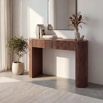 Produktbild von Konsolentisch im böhmischen Stil, 120 cm, 2 Schubladen, Walnuss-Finish, ALBA