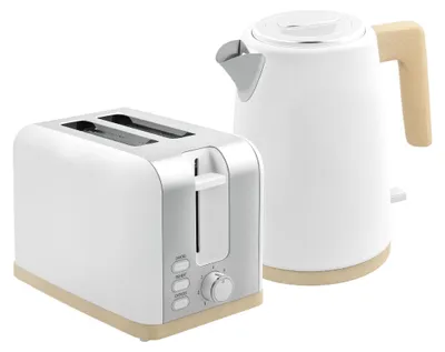 Produktbild von HOMCOM Wasserkocher- und Toaster-Set, 2200 W, 1,7 l Edelstahl-Wasserkocher mit Schnellheizfunktion und 2-Scheiben-Toaster mit 7 Bräunungsstufen und Trockengehschutz, Weiß