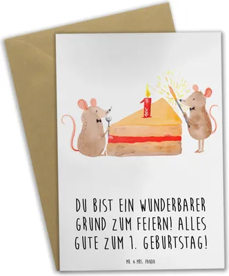 Produktbild von Mr. & Mrs. Panda Glückwunschkarte 1. Geburtstag Feiern - Weiß - Geschenk, Geburtstagsfeier, Babygeburtstag, Alter, glückwunschkarten, osterkarten, hochzeitskarten