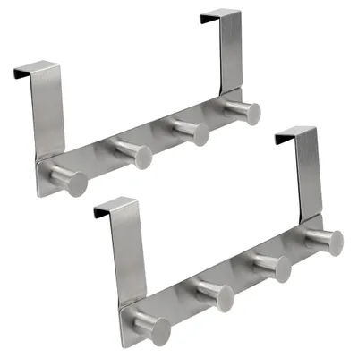 Produktbild von VonBueren 2 x Türgarderobe zum Einhängen gepolstert | Edelstahl | mit je 4 Türhaken | 25 cm | Türhakenleiste | Türgarderobe