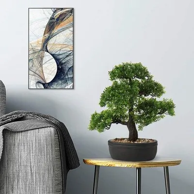 Produktbild von Unyqoos® Naturgetreue Kunstbonsai – Kiefer, 17 cm, detailgetreu in schwarzem Keramiktopf, pflegeleichte Dekopflanze
