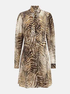 Zdjęcie produktu dla GUESS sukienka damska Mireille V-neck, zwierzęcy nadruk, mini, beżowa, rozmiar XS