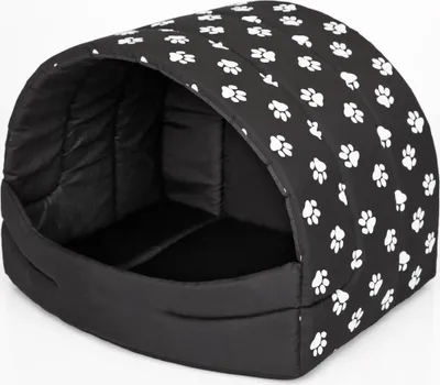 Produktbild von Hundehütte Hundehöhle Hundebett Hundehaus Katzenhöhle Schlafplatz XL - 60x49 cm Schwarz mit Pfoten