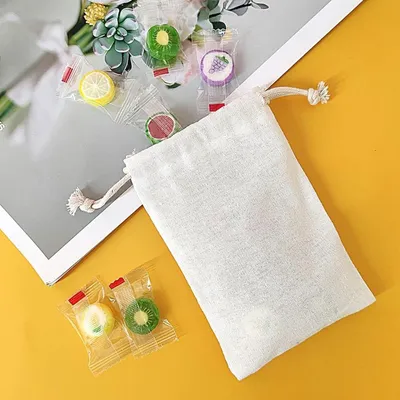 Produktbild von Verpackung mit 20 Baumwollsäcken mit Kordelzug, Baumwollsäcke 15 x 20 cm