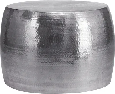 Produktbild von WOMO-DESIGN Couchtisch rund Ø 59x41cm, Silber, Zylinder, handgefertigt aus Aluminium, Hammerschlag Design, Metall Sofatisch