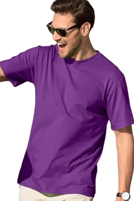 Zdjęcie produktu dla T-shirt męski na lato, 100% bawełna, bez nadruku, jednolity kolor, 145 g/m2, kolor purpurowy, rozmiar M