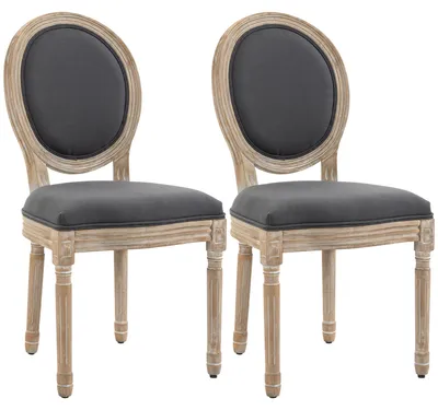 Produktbild von HOMCOM 2er Set Esszimmerstühle Küchenstuhl mit Rattan-Rückenlehne Linen-Touch