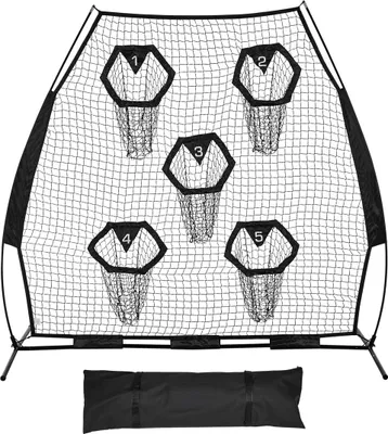 Produktbild von 2133,6 x 2133,6 mm Fußball-Trainer-Wurfnetz, Trainings-Wurfziel-Übungsnetz mit 5 Zieltaschen, knotenloses Netz inklusive Gurten und tragbarer Tragetasche, verbessert die Wurfgenauigkeit des Quarterbacks