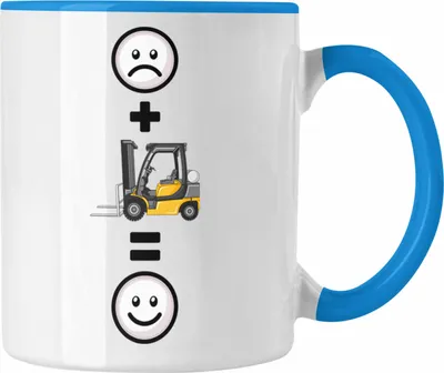 Produktbild von Trendation - Gabelstapler Tasse Geschenk für Lagerist Lagerarbeiter Lustige Geschenkidee :( + Gabelstapler = :) (Blau)