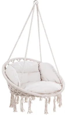 Produktbild von DETEX® Hängesessel bis 150kg Belastbar Boho Stil Wetterfest GS-zertifiziert Garten 360° Drehbar Creme Hängestuhl Indoor & Outdoor inkl. bequemer Kissen