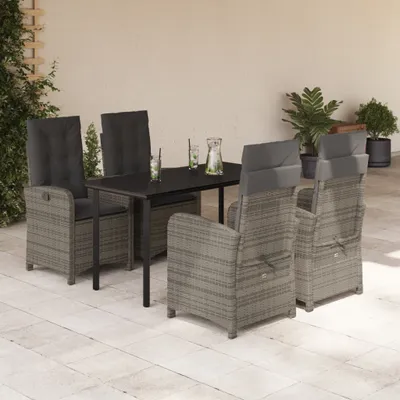 Produktbild von 5-tlg. Garten-Essgruppe mit Kissen Grau Poly Rattan