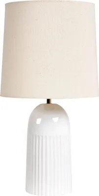 Zdjęcie produktu dla BELIANI Lampa stołowa złamana biel ceramiczna podstawa abażur lniany lampka do sypialni