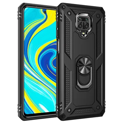 Immagine prodotto di Custodia protettiva per Redmi Note 9 Pro, doppio strato robusto, custodia protettiva testata in ambito militare con supporto ad anello per Xiaomi Redmi Note 9S / 9 Pro / 9 Pro Max Nero