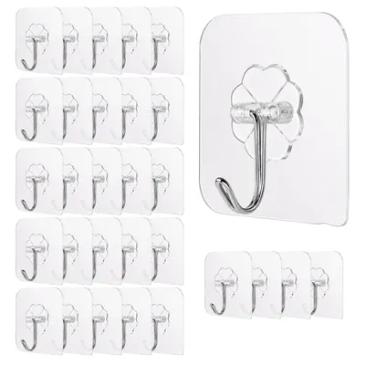 Produktbild von KRUMAD Klebehaken Extra Stark 30 Stück, Selbstklebende Haken ohne Bohren, Wandhaken 180° drehbar, Transparent für Bad, Küche & Büro