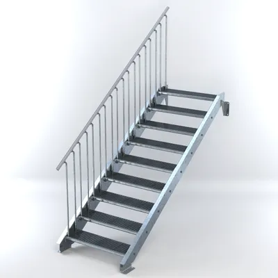 Produktbild von Stahltreppe 9 Stufen bis Höhe 180 cm, Laufbreite : 90 cm Geländer links ST 3 (31 / 9 mm schmal)