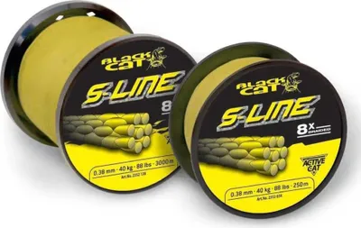 Two spools of yellow fishing line are shown against a white background.
