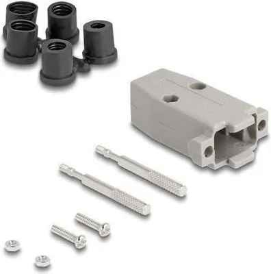 Produktbild von DeLOCK D-Sub Kunststoffgehäuse für 9 Pin Stecker / Buchse mit Gummidichtungen, Kabelschuh, Grau, Kunststoff, D-Sub 9, 31,2 mm, 47,9 mm
