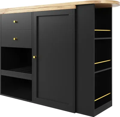 Produktbild von Flieks Esstisch Bartisch 360 Grad Drehbar, Küchentisch Esszimmertisch mit Schrank, Stehtisch mit Regal, Weinregal und Schubladen, Schwarz