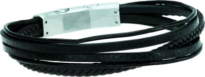 Produktbild von Karisma Männer Schwarzes Lederarmband Edelstahl 5 Ledersträngen Farbwahl Länge 21cm - Silber