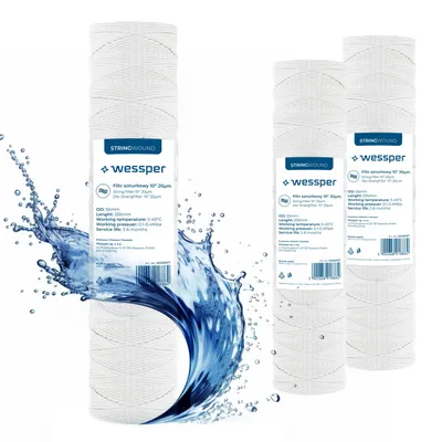 Obrázek produktu pro Wessper, sada 3 kusů, spirálové filtry, 10 palců, 20 mikronů, vodní filtry, sedimentové filtrační vložky