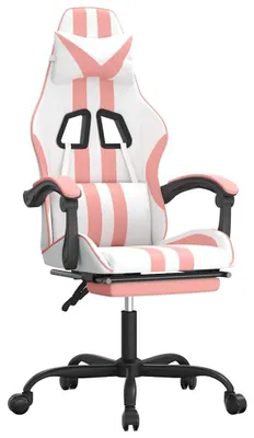 Produktbild von vidaXL Gaming-Stuhl mit Fußstütze Weiß und Rosa Kunstleder