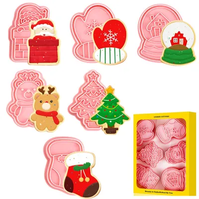 Produktbild von Weihnachtsplätzchen-Ausstechformen-Set, 6-teilig, 3D-Weihnachtsplätzchen-Ausstechformen für Kinder, wiederverwendbare Plätzchenformen, für Fondant, Plätzchen und Kekse (A)