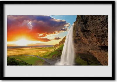 Produktbild von Bild 70x50 MDF-Rahmen Wandkunst Wasserfall Landschaft Sonne