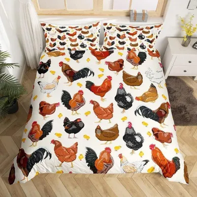 Productafbeelding van Beddengoedset voor kinderen, kippenmotief, 135x200 cm, 2-delig, meerkleurig, microvezel