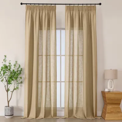 Immagine prodotto di Tende semitrasparenti, aspetto lino, con passamaneria arricciata, set da 2, dimensioni 300 cm di altezza x 140 cm di larghezza