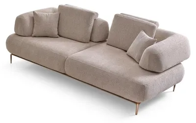 Produktbild von Moderne Sofaset mit Beige Bouclé-Stoff und Goldenen Metallbeinen
