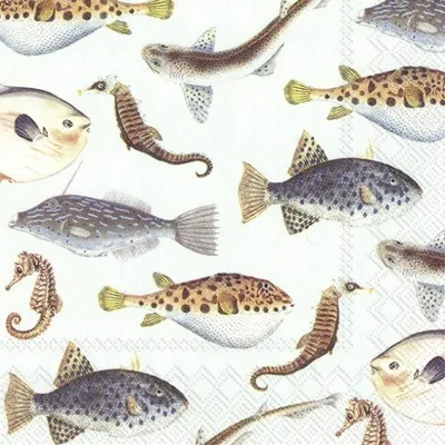 Produktbild von 20 Servietten Fische der See Seepferdchen Wal Walfisch 33cm