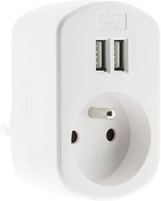 Productafbeelding van Stopcontact 16 A 2P+T met 2 x USB-poorten 2,1 A - Wit
