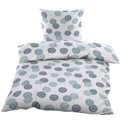 Produktbild von Seersucker Bettwäsche 135x200 mit Reißverschluss - Weiß Blau Kreise