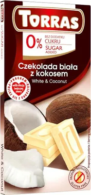 CZEKOLADA BIAŁA BEZ DODATKU CUKRU Z KOKOSEM BEZGLUTENOWA 75G TORRAS