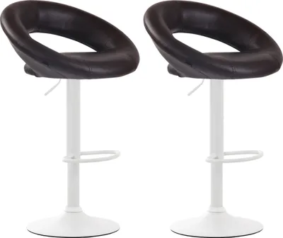 Image de Lot de 2 tabourets de bar CLP Olinda en similicuir, réglables en hauteur et pivotants, couleur marron, structure blanche