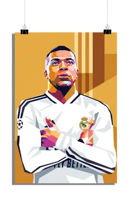 Produktbild von Fußball Poster - Kylian Mbappe Poster - Real Madrid Poster - Trikot Poster - Abstraktes Poster - 51x71cm - Perfekt zum Einrahmen