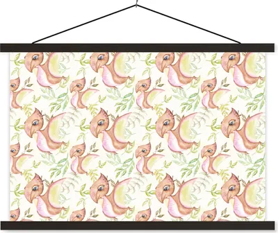 Produktbild von MuchoWow® Textilposter Dinosaurier - Kinderzimmer - Muster - Mädchen - Kinder - Rosa 150x100 cm mit schwarzem Rahmen - Schlafzimmer
